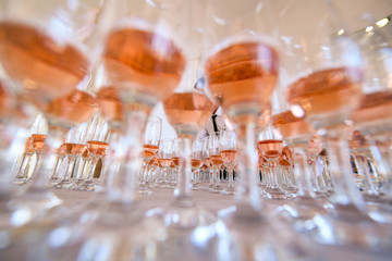 glasses with champagne on table