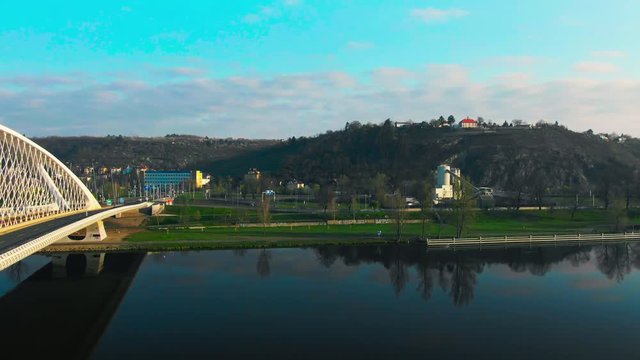 aerial view of Troja Bridge in Prague Holesovice