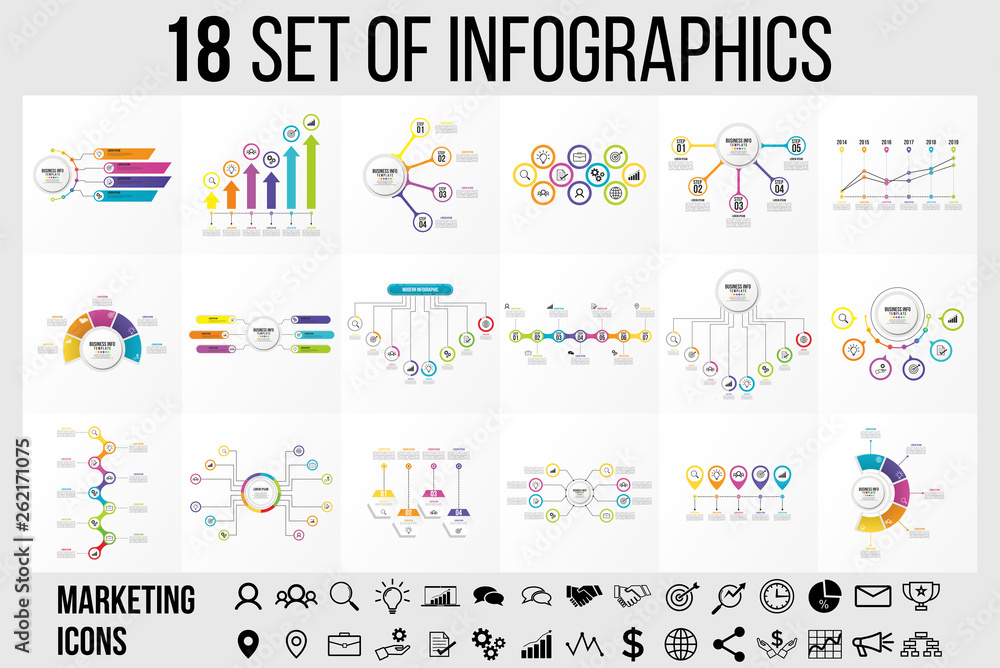 Poster vector 18 set of infographics template design . business data visualization timeline with marketing 