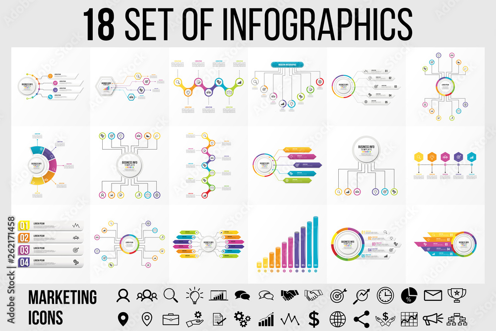 Poster vector 18 set of infographics template design . business data visualization timeline with marketing 