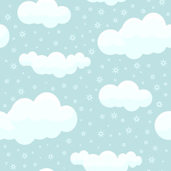 Cute Clouds with Snowflakes Seamless Pattern, Winter Design Element Can Be Used for Fabric, Wallpaper, Packaging Vector Illustration