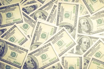 Dollar banknotes background. One hundred dollar banknotes. Money background.