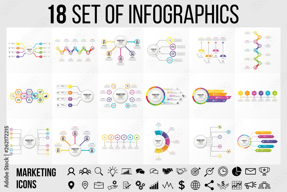 Poster vector 18 set of infographics template design . business data visualization timeline with marketing 