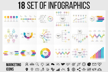 Vector 18 Set Of Infographics Template Design . Business Data Visualization Timeline with Marketing Icons most useful can be used for presentation, diagrams, annual reports, workflow layout