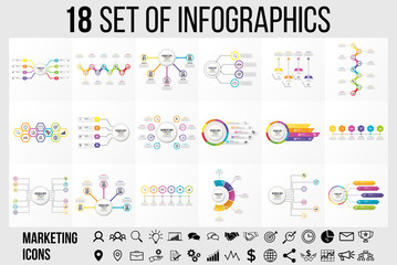 Fototapeta premium Vector 18 Set Of Infographics Template Design . Business Data Visualization Timeline with Marketing Icons most useful can be used for presentation, diagrams, annual reports, workflow layout