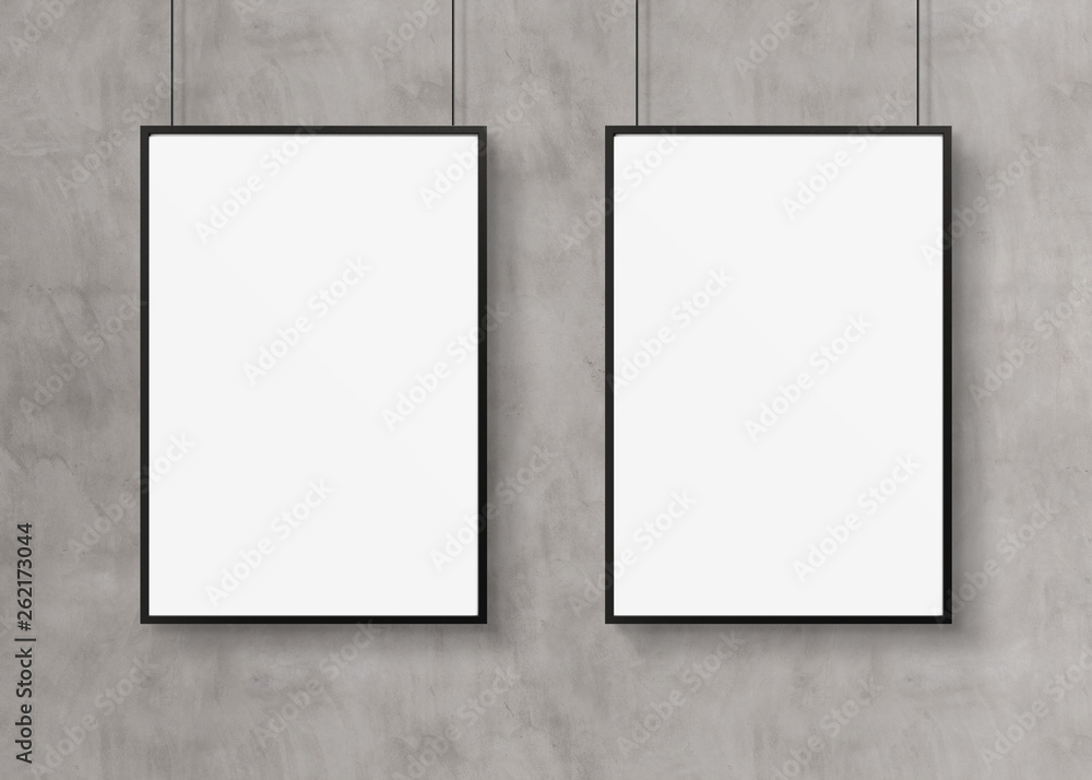 Poster black frames isolated on wall mockup 3d rendering