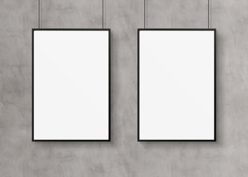 Black frames isolated on wall mockup 3D rendering