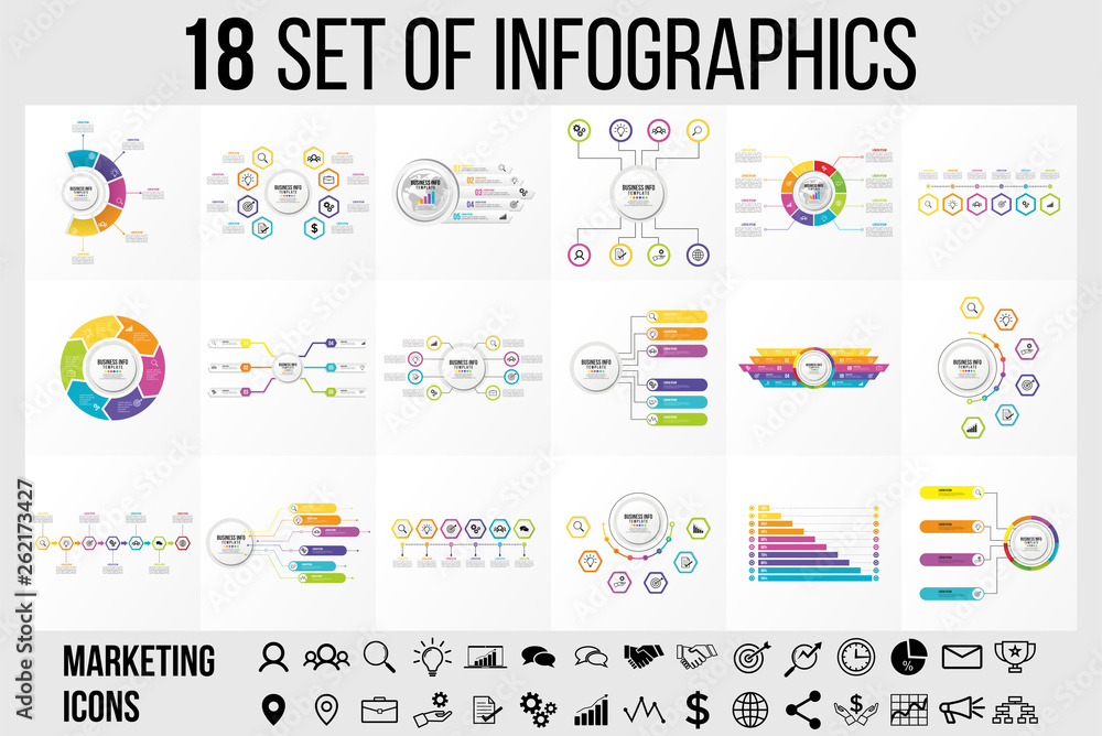 Poster vector 18 set of infographics template design . business data visualization timeline with marketing 