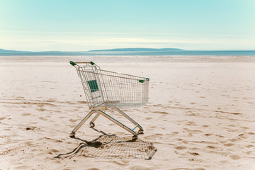 trolley from the supermarket on the beach