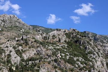 Saint John old fortress at the top of the mountain Kotor Montenegro landmark