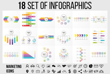 Vector 18 Set Of Infographics Template Design . Business Data Visualization Timeline with Marketing Icons most useful can be used for presentation, diagrams, annual reports, workflow layout