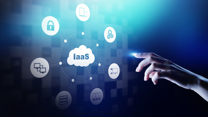 IaaS - Infrastructure as a service, networking and application platform. Internet and technology concept on virtual screen.