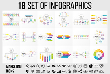 Fototapeta na wymiar Vector 18 Set Of Infographics Template Design . Business Data Visualization Timeline with Marketing Icons most useful can be used for presentation, diagrams, annual reports, workflow layout