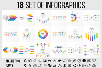 Vector 18 Set Of Infographics Template Design . Business Data Visualization Timeline with Marketing Icons most useful can be used for presentation, diagrams, annual reports, workflow layout