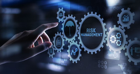 Risk management forecasting evaluation financial business concept on virtual screen. - obrazy, fototapety, plakaty