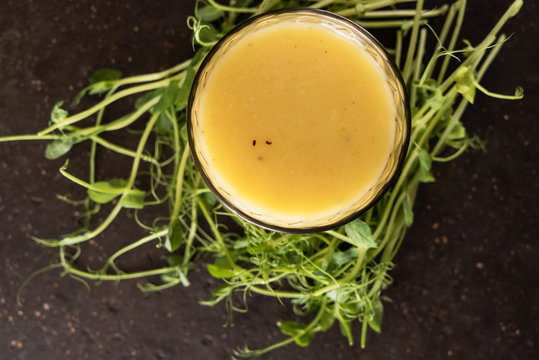 green smoothie with pea shoots