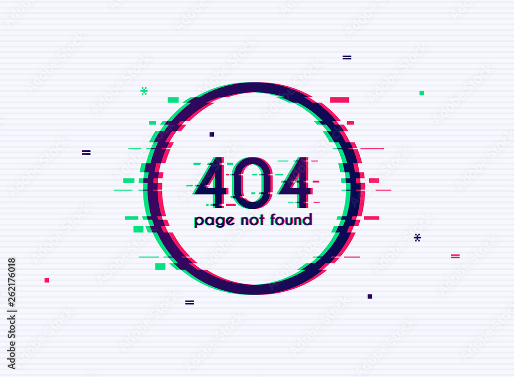 Poster error with glitch effect on screen. error 404 page not found. flat design modern vector illustration