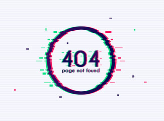 Error with glitch effect on screen. Error 404 page not found. Flat design modern vector illustration concept. - obrazy, fototapety, plakaty