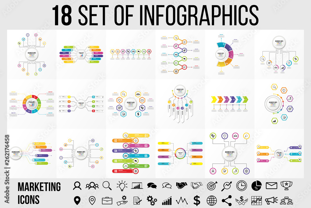 Poster vector 18 set of infographics template design . business data visualization timeline with marketing 
