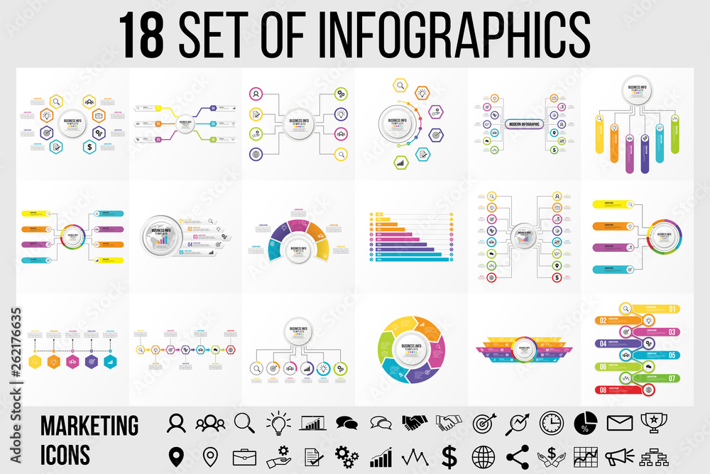 Poster vector 18 set of infographics template design . business data visualization timeline with marketing 
