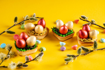 Easter pastries on the yellow background