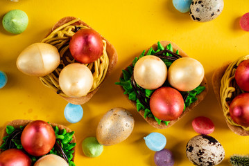 Fototapeta na wymiar Easter pastries on the yellow background