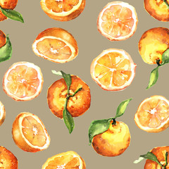 Watercolor hand painted fresh juicy orange fruit slices seamless pattern
