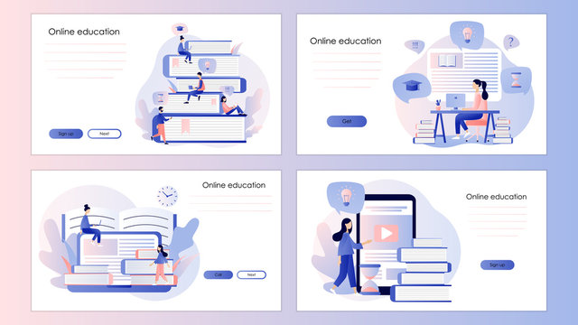 Online Education. Screen template for mobile smart phone, landing page, template, ui, web, mobile app, poster, banner, flyer. Flat style. Vector illustration