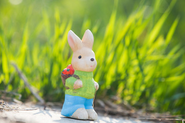 Easter rabbit decoration in the grass