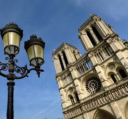 Fototapeta na wymiar Cathédrale Notre Dame et réverbère, Paris. 15 04 2019