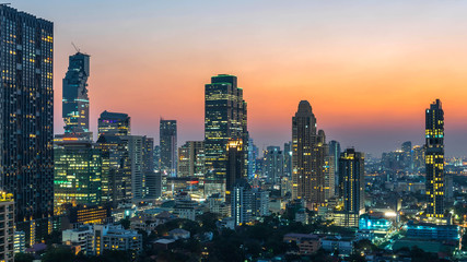 Fototapeta na wymiar Bangkok city - Aerial view of Bangkok city downtown cityscape urban skyline at night , landscape Thailand