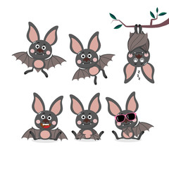 Cute bat cartoon character set.