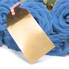 Golden tag with blue roses