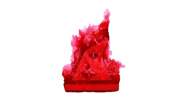 Symbol hat wizard inflames with dark fire, then burns. In - Out loop. Alpha channel Premultiplied - Matted with color white