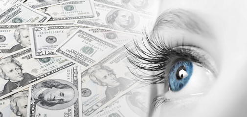 Female eye with long eyelashes close-up