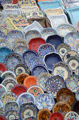 multicolor sovenir earthenware in tunisian market, Sidi Bou Said, Tunisia