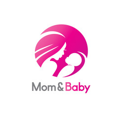 mom and baby in stylized symbol, logo or emblem template