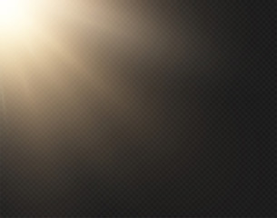 Light sun vector effect isolated on transparent background. Yellow golden warm bright shine texture, sun rays, beams. Sunshine design. Sunrise burst. Side view