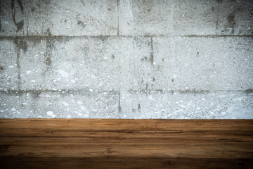 Empty wood table and Grunge concrete style background.Copy Space for insert graphic and text objects.