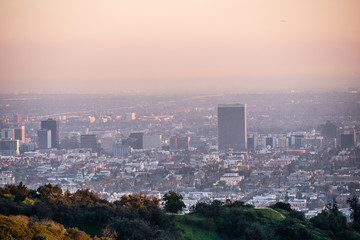 Fototapeta na wymiar Aerial view over dusty Los Angeles in the evening - travel photography