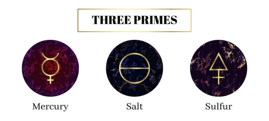 Salt, mercury, sulfur. Set of Alchemical symbols.