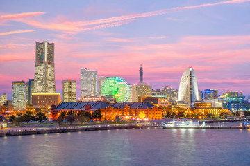 Fototapeta na wymiar Yokohama city skyline at sunset