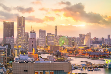 Yokohama city skyline at sunset