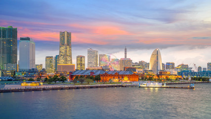 Yokohama city skyline at sunset