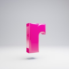 Volumetric glossy pink lowercase letter R isolated on white background.