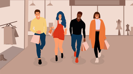 Happy shopping people