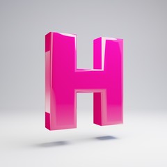 Obraz premium Volumetric glossy pink uppercase letter H isolated on white background.