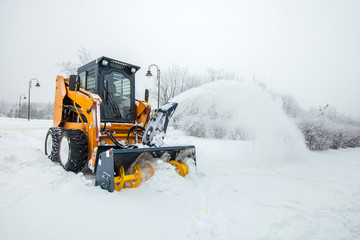 Snow removal works, snow removal machine in action