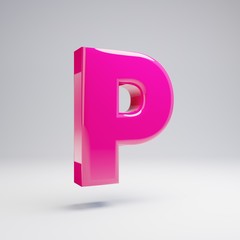 Volumetric glossy pink uppercase letter P isolated on white background.
