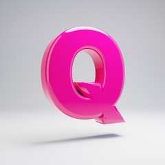 Volumetric glossy pink uppercase letter Q isolated on white background.